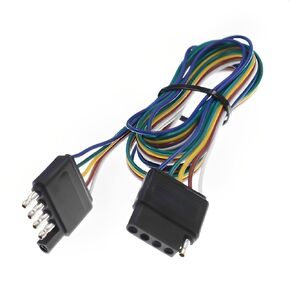5 Way Flat Trailer Wire Extension 48 inch, 18 Gauge 5 Way Flat Plug Socket Double Ended Tail Light Signal Connection Car Extension Harness for Commercial Vehicle Semi-Trailer Trailer