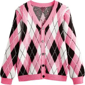 GORGLITTER Men's Argyle Sweaters Cardigan Trendy Long Sleeve V Neck Buttons Cardigan