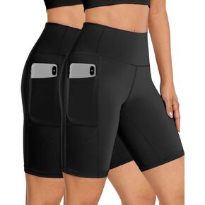 2/3 Pack Biker Shorts Women Tummy Control with Pocket 8" High Waisted Yoga Running Workout Spandex Compression Shorts