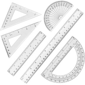 Plastic Clear Ruler Math Set, 2 Protractors 180 Degree 2 Triangle Rulers 45 | 60 Degree 2 Straight Rulers 5.9" | 11.8" Long, Drafting Ruler Geometry Ruler Measuring Tool for School Office Home Supplie