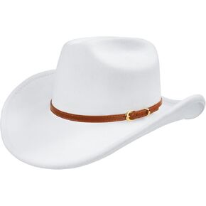 Wide Brim Cowboy Hat for Women with Fashion Buckle Belt- Felt Western Classic Outfit for Cowgirls