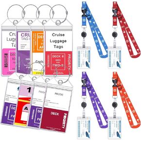 Cruise Ship Essentials, 8 Cruise Luggage Tag Hholder, 4 Retractable Lanyards for Cruise Ship Cards, Cruise Essentials 2024-2025 Works with All Cruise Lines