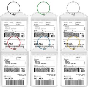 Extra Large Golf Luggage Tag Holders, 6 Pack Waterproof Plastic Zip Seal Pouch Shipping Label Holder with Sturdy Steel Loop for Golf Club Travel Luggage Bag (6 Pcs with 6 Colors Rings)