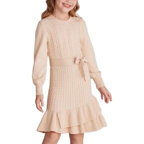 GRACE KARIN Girls Sweater Dress Fall Winter Long Sleeve 2 Layer Knitted Dresses Size 6-14