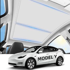 2024 Upgrade for Model Y Sunshade Roof, Heat Insulation UV Rays Blocking Shades for Tesla Model Y Accessories, Instant Cooling for Power Saving Sun Protection Top Glass Shade 2024-2020 White
