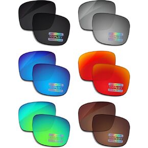 Bowyer 6 Pairs POLARIZED Replacement Lenses for Oakley Holbrook OO9102 Sunglasses - Black + Titanium Mirror + Surf Blue Mirror + Fire Red Mirror + Jade Green Mirror + Brown