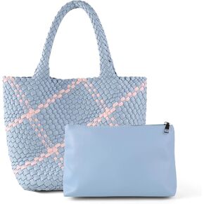 Woven PU Leather Tote Handbag for Women with Purse,Large Soft Hobo Shoulder Bag,Handmade Bag,Summer Beach Underarm Bag