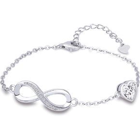 Kuschelkatz Adjustable Infinity and Heart Bracelet with 1 Carat Moissanite in 925 Sterling Silver,Gift for Her, Wife, Girlfriend, Mother, Suitable for All Occasions