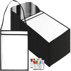 50 Pack 14 x 10 Inch Job Ticket Holders Work Order Holder, Shop Ticket Holders with Strap Hanging Sleeve for Paper, Files and Documents, Both Sides Clear