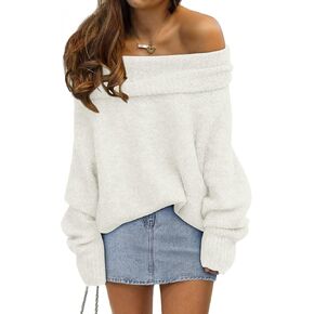 LILLUSORY Womens Off The Shoulder Sweater Oversized Batwing Sleeve Loose Pullover Sweaters Tops