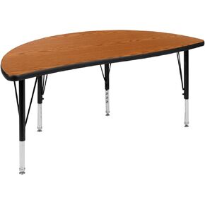 Flash Furniture 47.5" Half Circle Wave Collaborative Oak Thermal Laminate Activity Table - Height Adjustable Short Legs