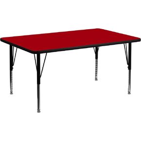 Flash Furniture Wren 30''W x 60''L Rectangular Red Thermal Laminate Activity Table - Height Adjustable Short Legs