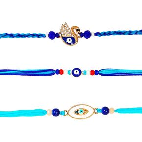Raksha Bandhan Premium Set of 3 Evil Eye Rakhi for Brother with Raksha Bandhan Greeting Card & Roli Chawal Tika | Designer Evil Eye Rakhi for Small Brother | Evil Eye Elephant Rakhi for Bhaiya Brother