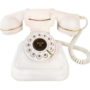 Retro Landline Telephone, Sentno 1960's Vintage Corded Dial Phone Classic Old Fashion Telephones Wired Desk Telephone for Office and Home (White)