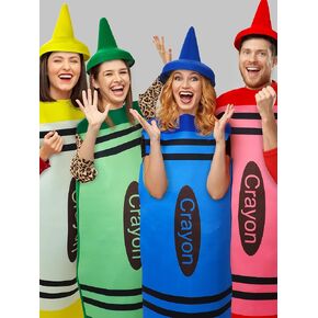 4 Set Crayon Costume for Adults, Halloween Crayon Fancy Dress Funny Outfit for Halloween Cosplay Dress up, One Size