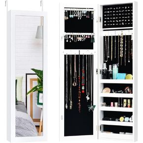 Byroce Jewelry Armoire, Wall Door Mounted, Jewelry Organizer with Full Length Mirror, Large Storage Capacity, Mirrored Jewelry Cabinet for Girls, Women