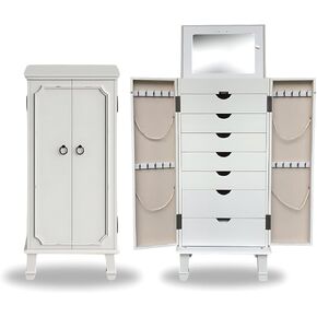 Hives and Honey - Cabby Jewelry Armoire - Fully Locking Jewelry Organization Storage - White