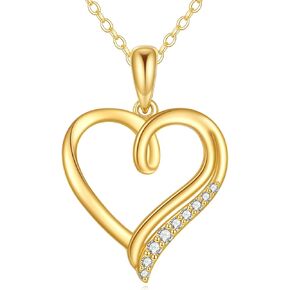 14K Yellow Gold Heart Pendant Forever Love Necklace Fine Dainty Jewelry Birthday Gifts for Women Girlfriend