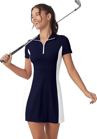 Golf Tennis Dress with Shorts Womens Polo Neck Athletic Workout Golf Dress Casual Sleeveless Colorblock Dress in Saudi Arabia