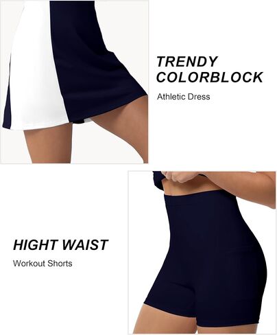 Golf Tennis Dress with Shorts Womens Polo Neck Athletic Workout Golf Dress Casual Sleeveless Colorblock Dress in Saudi Arabia