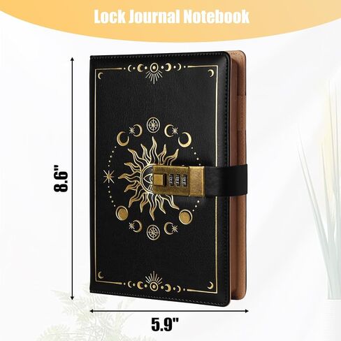 Personal Diary with Lock, A5 224 Pages Black Leather Ruled Journal Password Protected Notebook,Travel Notebook Lock Diary Planner Organizer for Men and Women, 8.6x5.9in in Saudi Arabia
