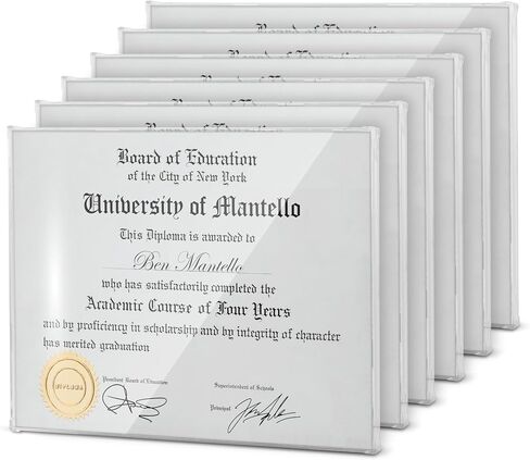 Mantello Modern Minimalist 8.5 x 11 Document Frame Diploma Frames | Set of 6 Clear Acrylic Frames | Sleek Borderless Certificate Frame, Wall or Tabletop, 8.5x11 inch Letter Size Display | 6-Pack Clear in Saudi Arabia