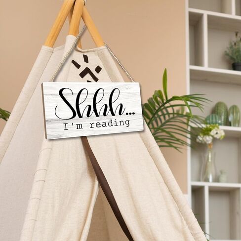 علامة خشبية لزاوية القراءة في الفصل الدراسي، غرفة الأطفال للقراءة في ركن الحضانة، لافتة معلقة لتزيين الحائط، Shhh I'm Reading Book Lovers ديكور الباب 12 × 6 بوصة in Kuwait
