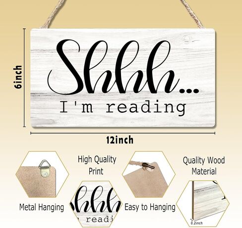 علامة خشبية لزاوية القراءة في الفصل الدراسي، غرفة الأطفال للقراءة في ركن الحضانة، لافتة معلقة لتزيين الحائط، Shhh I'm Reading Book Lovers ديكور الباب 12 × 6 بوصة in Kuwait