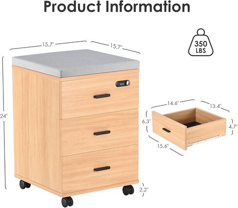 Soohow Under Desk 3 Drawers Vertical Filing Cabinet with Cushion,Mobile File Cabinet with Smart Lock/Casters in Kuwait