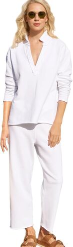 Two Piece Sets for Women Long Sleeve V Neck Tops Casual Sweatpants Lounge Travel Set Cozy Outfit in Saudi Arabia