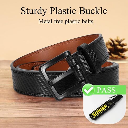 XZQTIVE Men’s Metal Free Belt Hypoallergenic Leather Belts For Jeans Dress Nickle Free TSA Belt With Black Buckle in Saudi Arabia