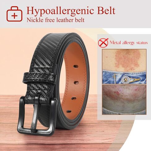 XZQTIVE Men’s Metal Free Belt Hypoallergenic Leather Belts For Jeans Dress Nickle Free TSA Belt With Black Buckle in Saudi Arabia