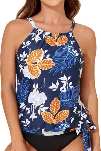 Smismivo Blouson Tankini Tops for Women High Neck Tank Top Bathing Suit Halter Swim Top Padded Swimwear Top Only in Saudi Arabia