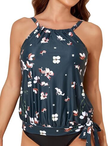 Smismivo Blouson Tankini Tops for Women High Neck Tank Top Bathing Suit Halter Swim Top Padded Swimwear Top Only in Saudi Arabia