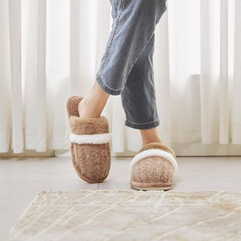 Womens Cozy Memory Foam Slippers Soft Warm Slip On Faux Fur House Slippers,Anti-Skid Rubber Sole,Creative Gifts for Women Mom Girlfriend in Saudi Arabia