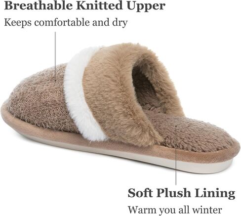 Womens Cozy Memory Foam Slippers Soft Warm Slip On Faux Fur House Slippers,Anti-Skid Rubber Sole,Creative Gifts for Women Mom Girlfriend in Saudi Arabia