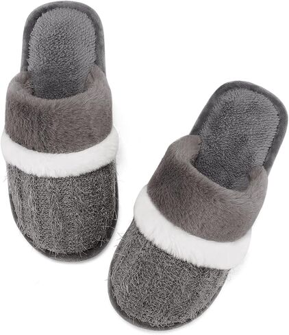 Womens Cozy Memory Foam Slippers Soft Warm Slip On Faux Fur House Slippers,Anti-Skid Rubber Sole,Creative Gifts for Women Mom Girlfriend in Saudi Arabia