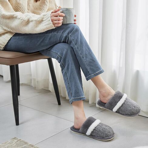 Womens Cozy Memory Foam Slippers Soft Warm Slip On Faux Fur House Slippers,Anti-Skid Rubber Sole,Creative Gifts for Women Mom Girlfriend in Saudi Arabia