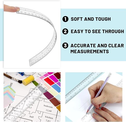 30 عبوة من مساطر بلاستيكية شفافة مقاس 12 بوصة مساطر أطفال شفافة للمدرسة بسنتيمتر وبوصة، أدوات قياس لمكتب المدرسة الطلابية والمنزل (شفاف) in Kuwait