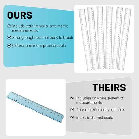 30 عبوة من مساطر بلاستيكية شفافة مقاس 12 بوصة مساطر أطفال شفافة للمدرسة بسنتيمتر وبوصة، أدوات قياس لمكتب المدرسة الطلابية والمنزل (شفاف) in Kuwait