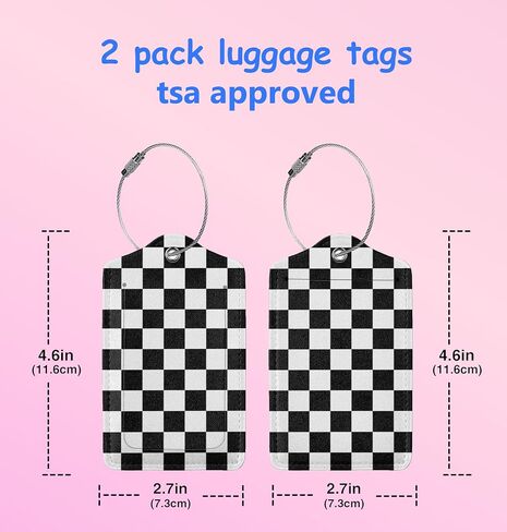 2P Black White Plaid Lines Race Grid Checkered Flag Luggage Tags Privacy Cover ID Label with Stainless Steel Loop and Address Card for Travel Bag Suitcase Funny Cute Man Women Kids in Saudi Arabia
