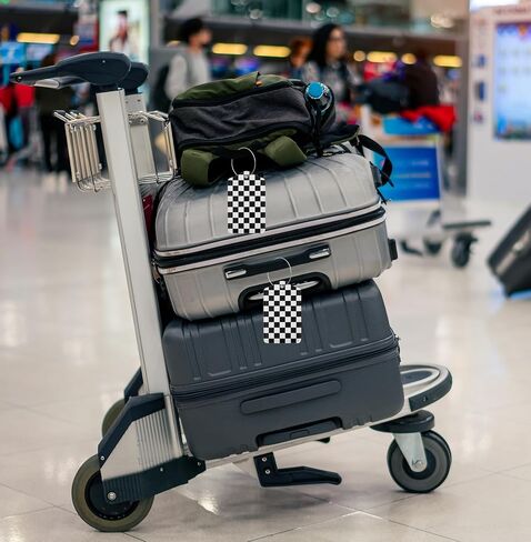 2P Black White Plaid Lines Race Grid Checkered Flag Luggage Tags Privacy Cover ID Label with Stainless Steel Loop and Address Card for Travel Bag Suitcase Funny Cute Man Women Kids in Saudi Arabia