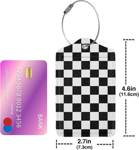 2P Black White Plaid Lines Race Grid Checkered Flag Luggage Tags Privacy Cover ID Label with Stainless Steel Loop and Address Card for Travel Bag Suitcase Funny Cute Man Women Kids in Saudi Arabia