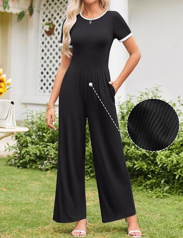 ZESICA Women's Short Sleeve Jumpsuits Dressy Summer Casual Fashion Outfits One Piece Wide Leg Rompers in Saudi Arabia
