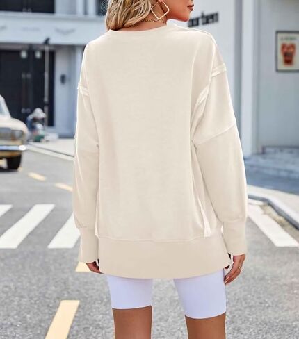 SNJATSSE Womens Oversized Sweatshirts Crewneck Long Sleeve Side Slit Casual Pullover Sweatshirt Tops in Saudi Arabia