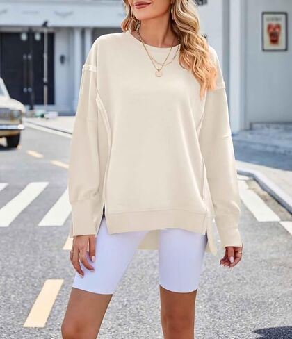 SNJATSSE Womens Oversized Sweatshirts Crewneck Long Sleeve Side Slit Casual Pullover Sweatshirt Tops in Saudi Arabia