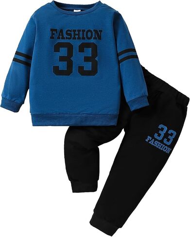Toddler Boys Clothes Letter Graphic Sweatshirt Top + Sweatpants 2PC Fall Winter Outfits Pant Set in Saudi Arabia