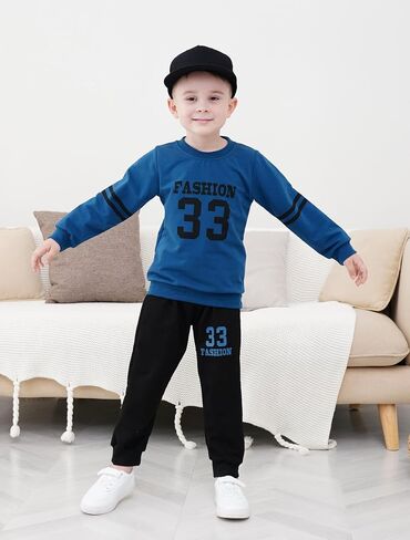 Toddler Boys Clothes Letter Graphic Sweatshirt Top + Sweatpants 2PC Fall Winter Outfits Pant Set in Saudi Arabia
