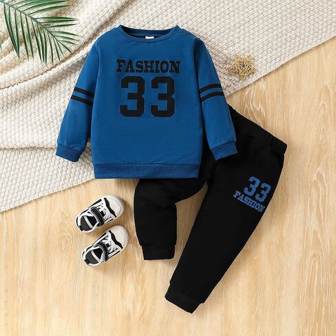 Toddler Boys Clothes Letter Graphic Sweatshirt Top + Sweatpants 2PC Fall Winter Outfits Pant Set in Saudi Arabia