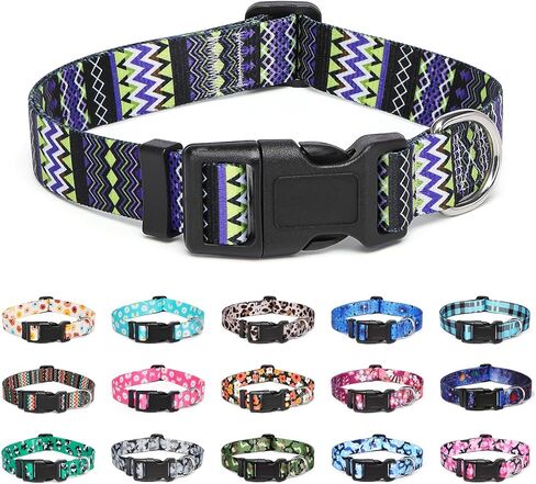 Adjustable Dog Collar with Patterns, Ultra Comfy Soft Nylon Breathable Pet Collar for Small Medium Large Dogs (S, Blue Daisy) in Saudi Arabia